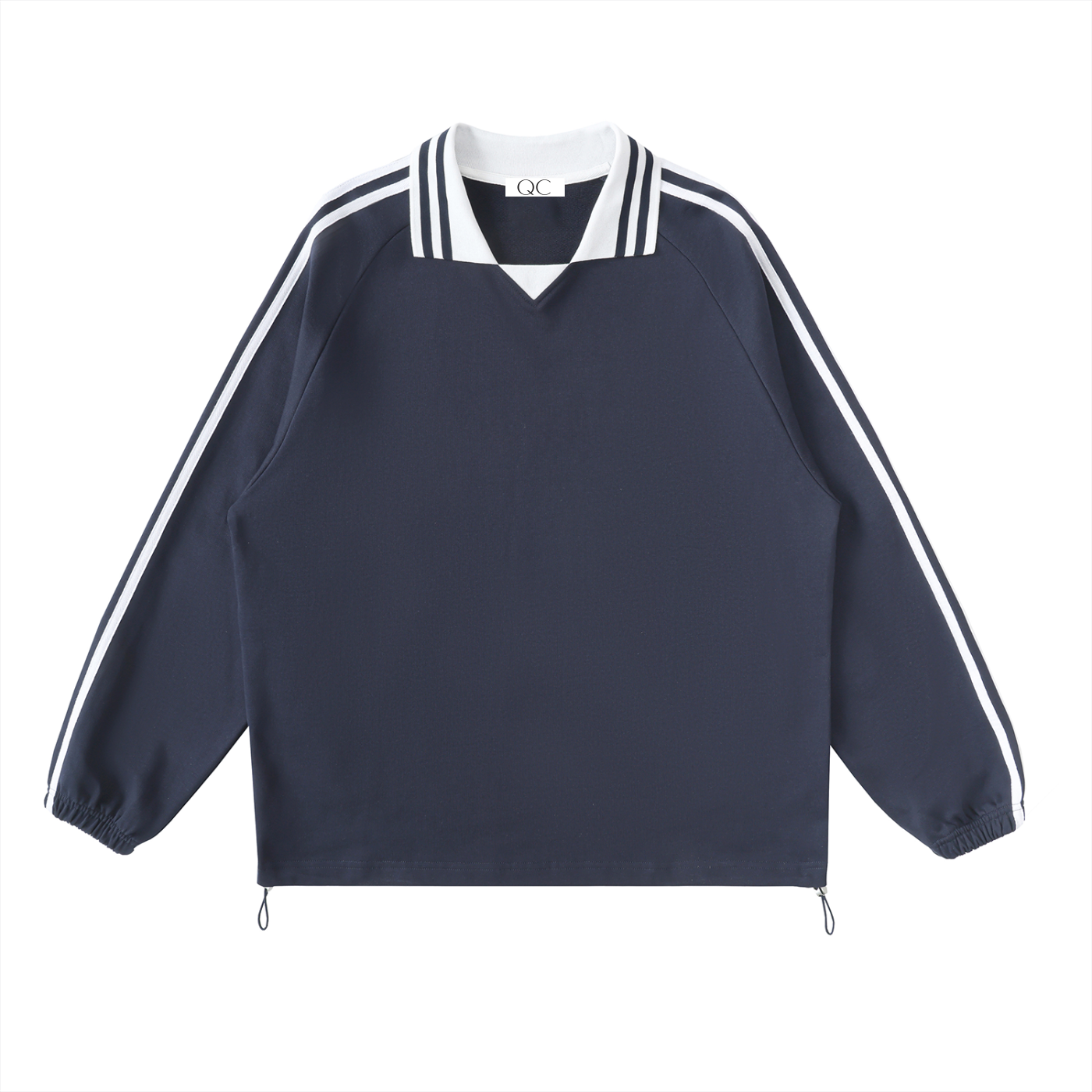QC Striped Lapel Collar Sweatshirt