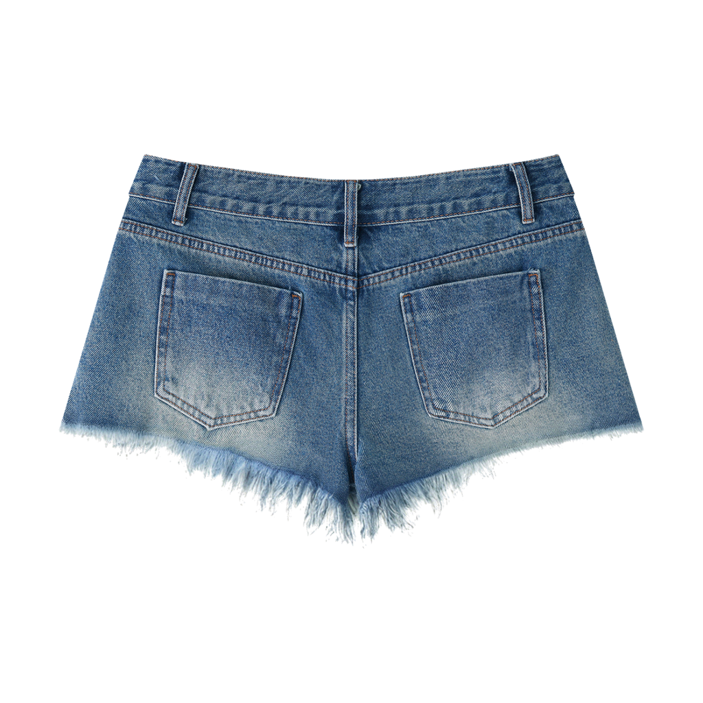 Vintage Wash Raw Hem Denim Shorts