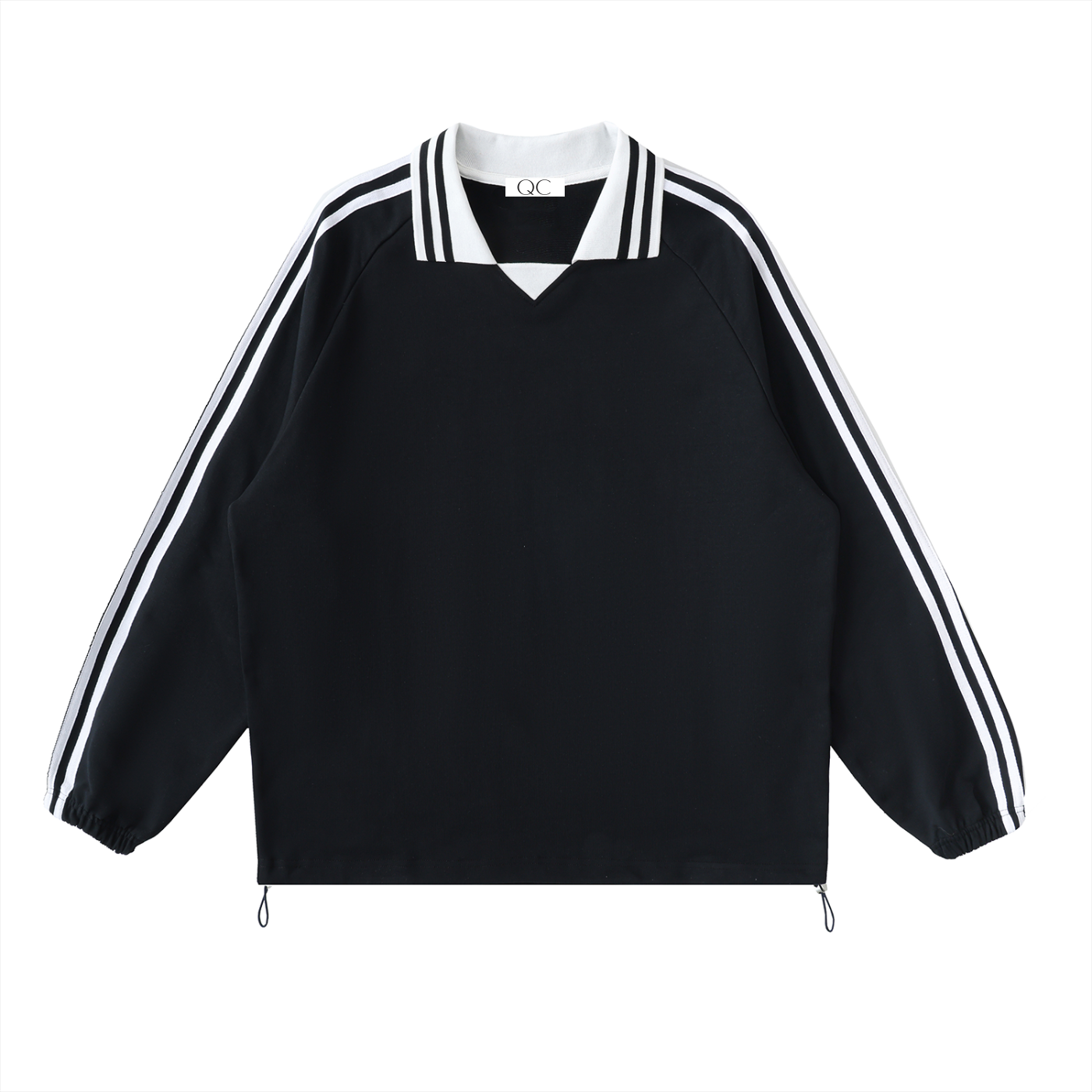 QC Striped Lapel Collar Sweatshirt