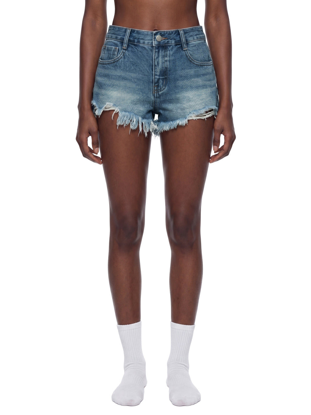 Vintage Wash Raw Hem Denim Shorts