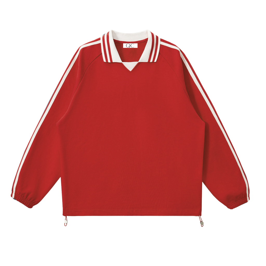 QC Striped Lapel Collar Sweatshirt